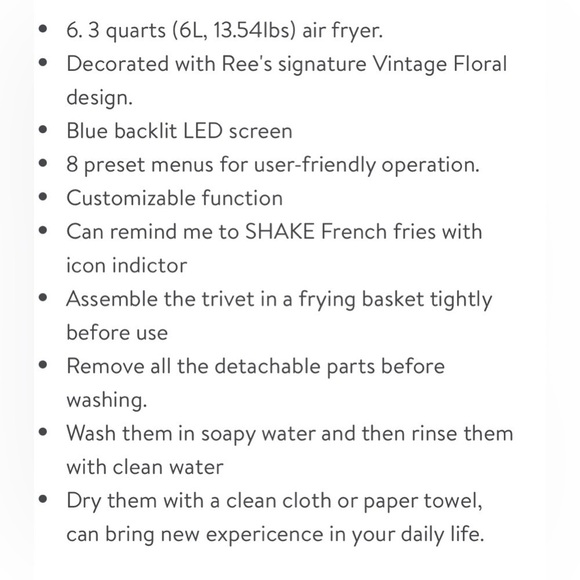 🎁 New Pioneer Woman Vintage Floral 6.3 Quart Air Fryer with LED Screen, 13.46" - Picture 3 of 9